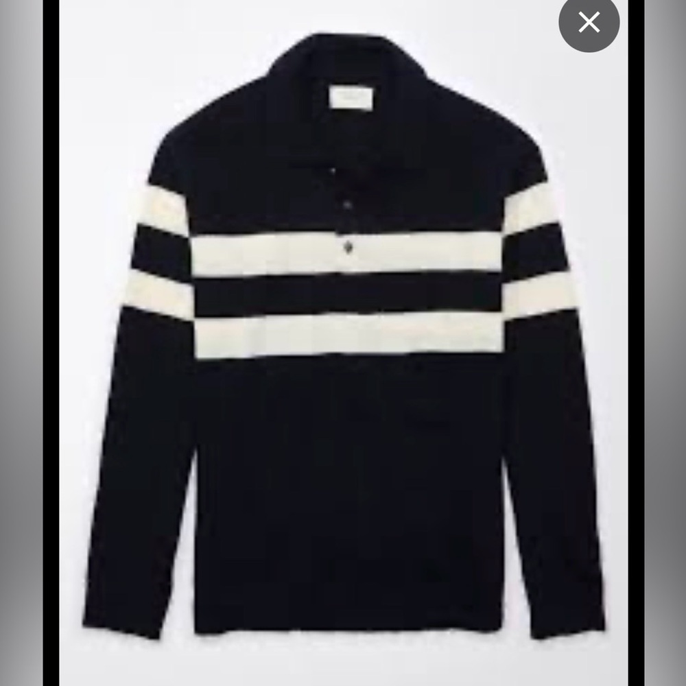 NWT American Eagle Outfitters Navy and White Striped Rugby Sweater Medium